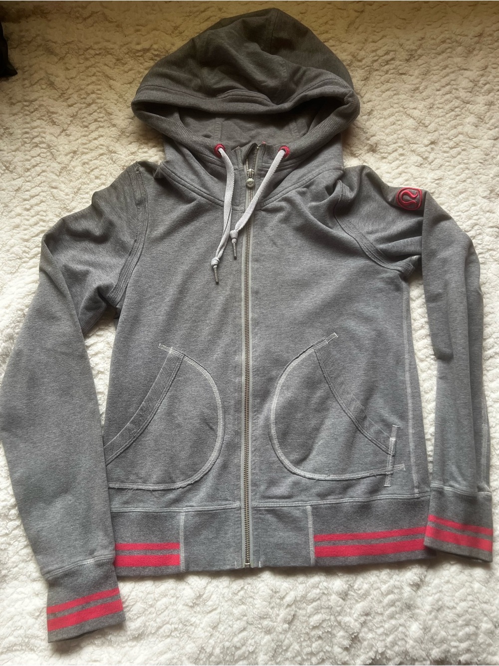 Lululemon Gray Zip-Up Hooded Jacket with Pink Accent - Women's